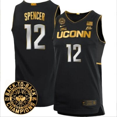 Cam Spencer Jersey #12 UConn Huskies Basketball 2024 Back To Back Champions Patch Black Gold 8 Cam Spencer Jersey #12 UConn Huskies Basketball 2024 Back To Back Champions Patch Black Gold