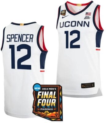 Cam Spencer Jersey #12 UConn Huskies Basketball 2024 NCAA March Madness Final Four White 6 Cam Spencer Jersey #12 UConn Huskies Basketball 2024 NCAA March Madness Final Four White