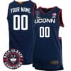 Custom UConn Huskies Basketball Jersey 2024 Back To Back Champions Patch Navy