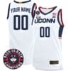 Custom UConn Huskies Basketball Jersey 2024 Back To Back Champions Patch White Home