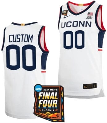 Custom UConn Huskies Jersey Name and Number 2024 NCAA March Madness Final Four Basketball White 6 Custom UConn Huskies Jersey Name and Number 2024 NCAA March Madness Final Four Basketball White