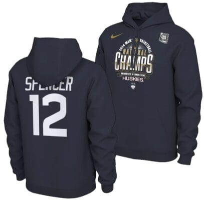 Cam Spencer Hoodie #12 UConn Huskies 2024 NCAA Basketball National Champions Pullover Locker Room Navy 8 Cam Spencer Hoodie #12 UConn Huskies 2024 NCAA Basketball National Champions Pullover Locker Room Navy