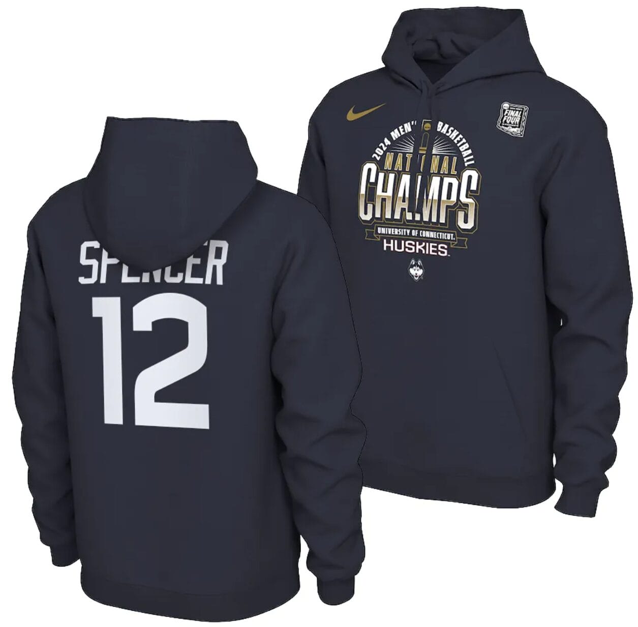 Cam Spencer Hoodie #12 UConn Huskies 2024 NCAA Basketball National Champions Pullover Locker Room Navy 1 Cam Spencer Hoodie #12 UConn Huskies 2024 NCAA Basketball National Champions Pullover Locker Room Navy