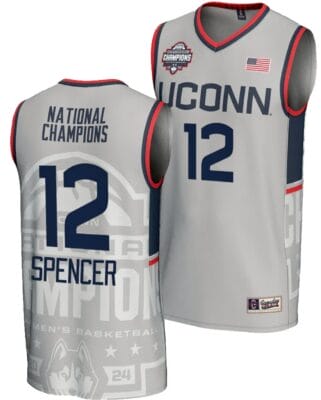 Cam Spencer Jersey #12 UConn Huskies 2024 NCAA Basketball National Champions Lightweight Gray