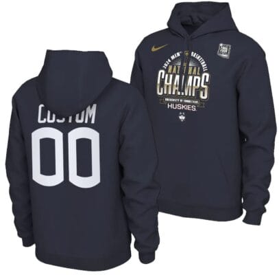 Custom UConn Huskies Hoodie 2024 NCAA Basketball National Champions Pullover Locker Room Navy 1