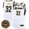 Donovan Clingan Jersey #32 UConn Huskies Basketball 2024 Back To Back Champions Patch White Gold