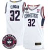 Donovan Clingan Jersey #32 UConn Huskies Basketball 2024 Back To Back Champions Patch White