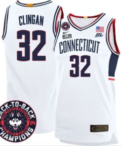 Donovan Clingan Jersey #32 UConn Huskies Basketball 2024 Back To Back Champions Patch White