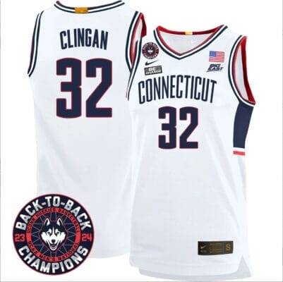 Donovan Clingan Jersey #32 UConn Huskies Basketball 2024 Back To Back Champions Patch White 8 Donovan Clingan Jersey #32 UConn Huskies Basketball 2024 Back To Back Champions Patch White