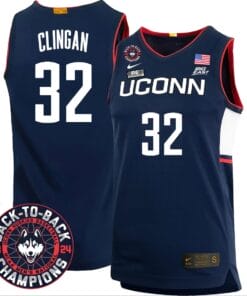 Donovan Clingan Jersey #32 UConn Huskies Basketball 2024 Back To Back Champions Patch Navy