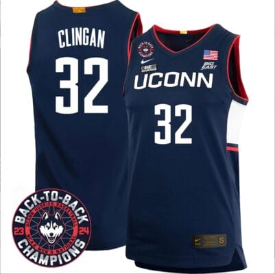 Donovan Clingan Jersey #32 UConn Huskies Basketball 2024 Back To Back Champions Patch Navy 8 Donovan Clingan Jersey #32 UConn Huskies Basketball 2024 Back To Back Champions Patch Navy