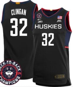 Donovan Clingan Jersey #32 UConn Huskies Basketball 2024 Back To Back Champions Patch Black