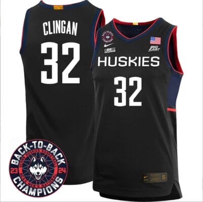 Donovan Clingan Jersey #32 UConn Huskies Basketball 2024 Back To Back Champions Patch Black 8 Donovan Clingan Jersey #32 UConn Huskies Basketball 2024 Back To Back Champions Patch Black