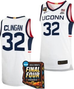 Donovan Clingan Jersey #32 UConn Huskies Basketball 2024 NCAA March Madness Final Four White