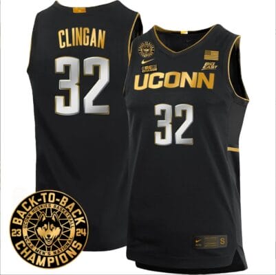 Donovan Clingan Jersey #32 UConn Huskies Basketball 2024 Back To Back Champions Patch Black Gold 8 Donovan Clingan Jersey #32 UConn Huskies Basketball 2024 Back To Back Champions Patch Black Gold