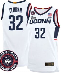 Donovan Clingan Jersey #32 UConn Huskies Basketball 2024 Back To Back Champions Patch White Home