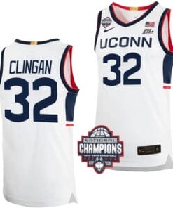 Donovan Clingan Jersey #32 UConn Huskies 2024 NCAA Basketball National Champions White Elite