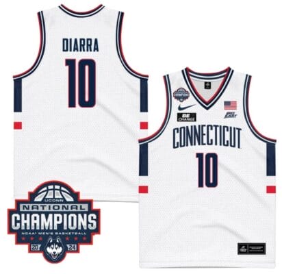 Hassan Diarra Jersey #10 UConn Huskies 2024 NCAA Basketball National Champions White 6 Hassan Diarra Jersey #10 UConn Huskies 2024 NCAA Basketball National Champions White
