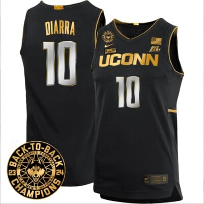 Hassan Diarra Jersey #10 UConn Huskies Basketball 2024 Back To Back Champions Patch Black Gold 8 Hassan Diarra Jersey #10 UConn Huskies Basketball 2024 Back To Back Champions Patch Black Gold