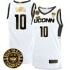 Hassan Diarra Jersey #10 UConn Huskies Basketball 2024 Back To Back Champions Patch White Gold