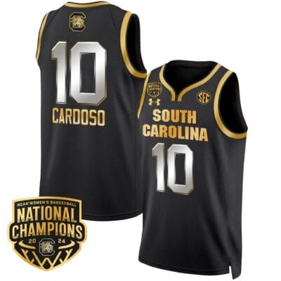 Kamilla Cardoso Jersey #10 South Carolina Gamecocks Basketball 2024 National Champions All Stitched Black Gold