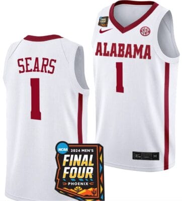 Mark Sears Jersey #1 Alabama Crimson Tide 2024 NCAA March Madness Final Four Basketball White