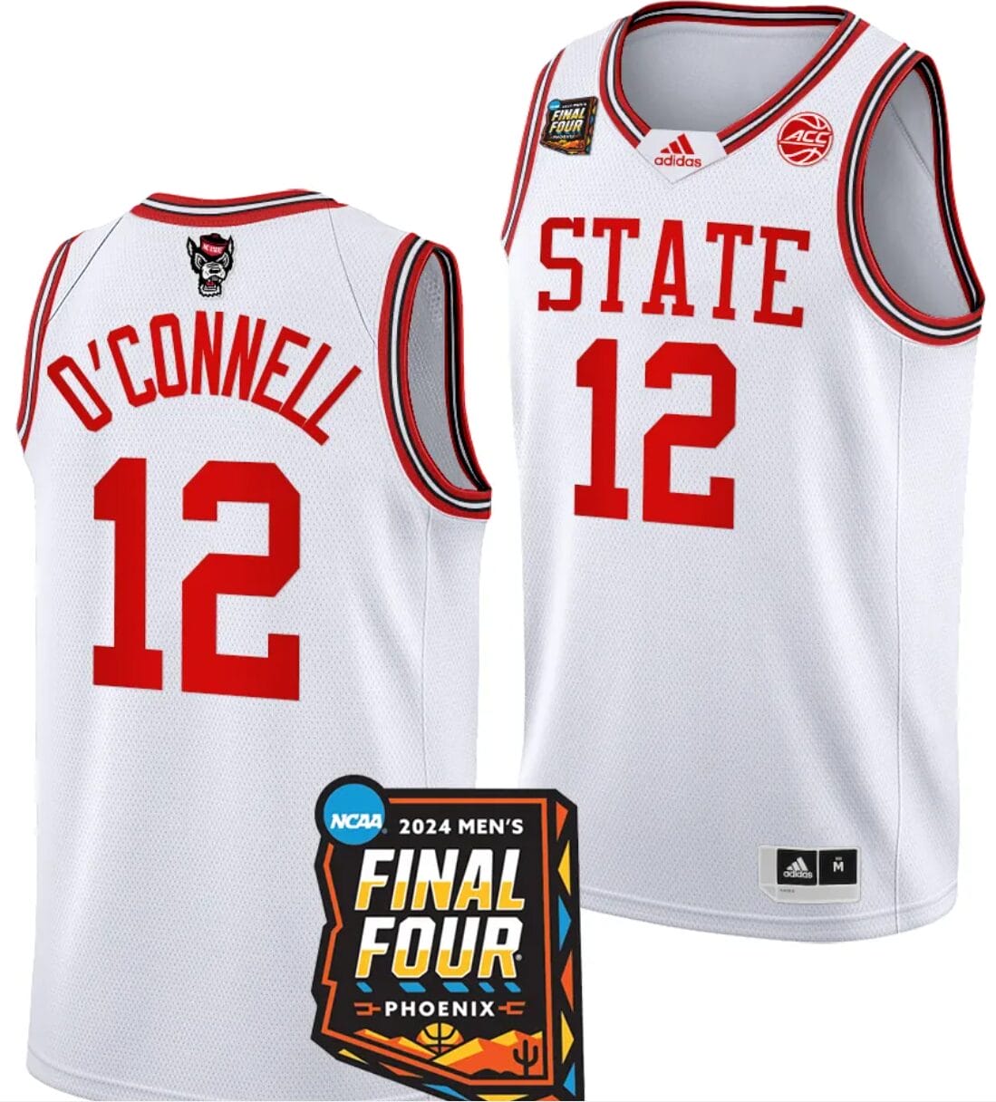 Michael O'Connell Jersey #12 NC State Wolfpack 2024 NCAA March Madness Final Four Basketball White 1 Michael O'Connell Jersey #12 NC State Wolfpack 2024 NCAA March Madness Final Four Basketball White