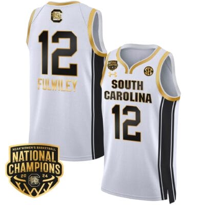 MiLaysia Fulwiley Jersey #12 South Carolina Gamecocks Basketball 2024 National Champions All Stitched White Gold