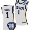 Molly Davis Jersey #1 Iowa Hawkeyes Basketball 2024 NCAA March Madness Final Four White