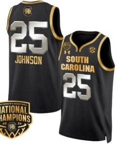 Raven Johnson Jersey #25 South Carolina Gamecocks Basketball 2024 National Champions All Stitched Black Gold