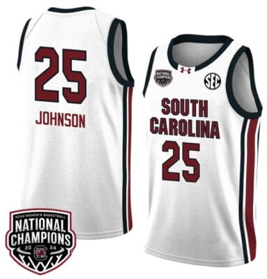 Raven Johnson Jersey #25 South Carolina Gamecocks 2024 NCAA Basketball National Champions White Red