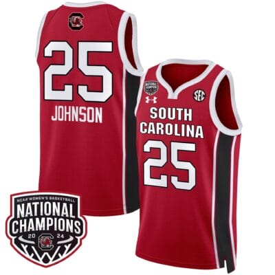 Raven Johnson Jersey #25 South Carolina Gamecocks Basketball 2024 National Champions All Stitched Red