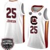 Raven Johnson Jersey #25 South Carolina Gamecocks 2024 NCAA Basketball National Champions White Yellow