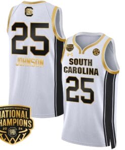 Raven Johnson Jersey #25 South Carolina Gamecocks Basketball 2024 National Champions All Stitched White Gold