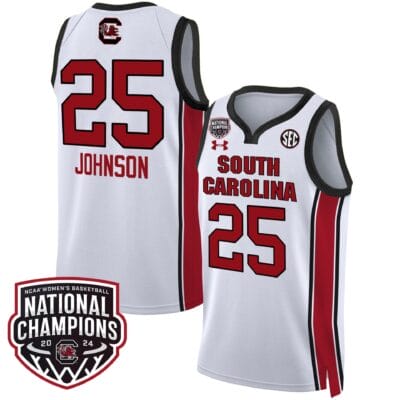 Raven Johnson Jersey #25 South Carolina Gamecocks Basketball 2024 National Champions All Stitched White