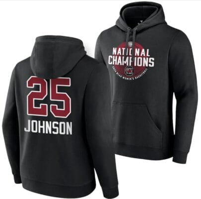 Raven Johnson Hoodie #25 South Carolina Gamecocks 2024 NCAA Basketball National Champions Pullover Locker Room Black