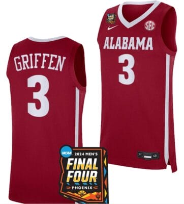 Rylan Griffen Jersey #3 Alabama Crimson Tide 2024 NCAA March Madness Final Four Basketball Crimson