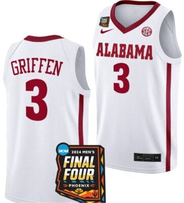 Rylan Griffen Jersey #3 Alabama Crimson Tide 2024 NCAA March Madness Final Four Basketball White