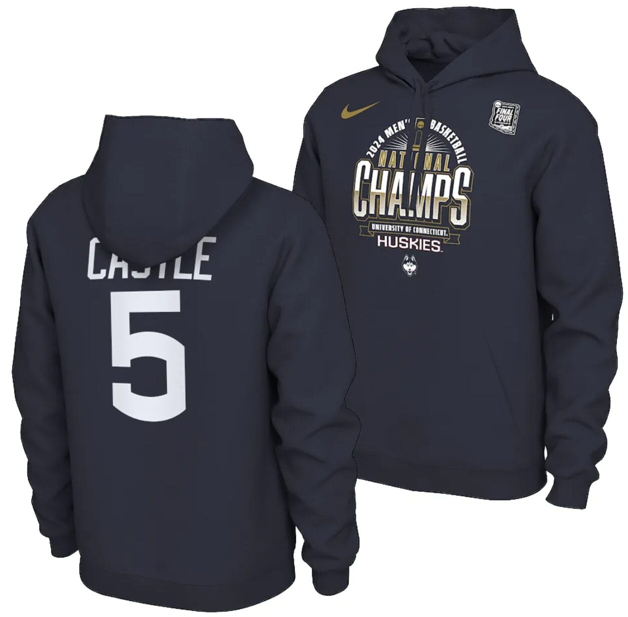 Stephon Castle Hoodie #5 UConn Huskies 2024 NCAA Basketball National Champions Pullover Locker Room Navy 1 Stephon Castle Hoodie #5 UConn Huskies 2024 NCAA Basketball National Champions Pullover Locker Room Navy