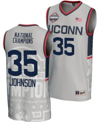Samson Johnson Jersey #35 UConn Huskies 2024 NCAA Basketball National Champions Lightweight Gray