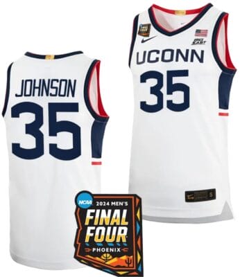 Samson Johnson Jersey #35 UConn Huskies Basketball 2024 NCAA March Madness Final Four White 6 Samson Johnson Jersey #35 UConn Huskies Basketball 2024 NCAA March Madness Final Four White