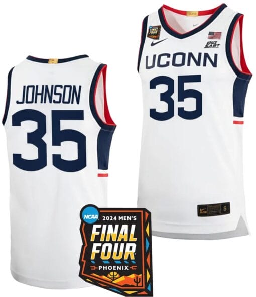 Samson Johnson Jersey #35 UConn Huskies Basketball 2024 NCAA March Madness Final Four White