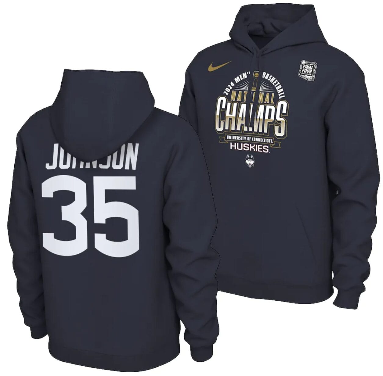 Samson Johnson Hoodie #35 UConn Huskies 2024 NCAA Basketball National Champions Pullover Locker Room Navy 1 Samson Johnson Hoodie #35 UConn Huskies 2024 NCAA Basketball National Champions Pullover Locker Room Navy