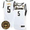 Stephon Castle Jersey #5 UConn Huskies Basketball 2024 Back To Back Champions Patch White Gold