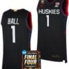Solomon Ball Jersey #1 UConn Huskies Basketball 2024 NCAA March Madness Final Four Navy