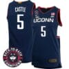 Stephon Castle Jersey #5 UConn Huskies Basketball 2024 Back To Back Champions Patch Navy