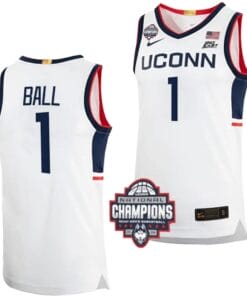 Solomon Ball Jersey #1 UConn Huskies 2024 NCAA Basketball National Champions White Elite