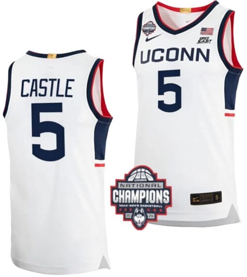 Stephon Castle Jersey #5 UConn Huskies 2024 NCAA Basketball National Champions White Elite