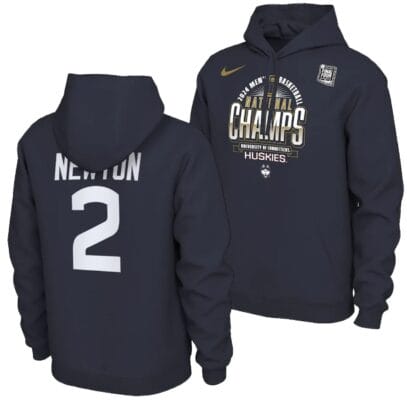 Tristen Newton Hoodie #2 UConn Huskies 2024 NCAA Basketball National Champions Pullover Locker Room Navy
