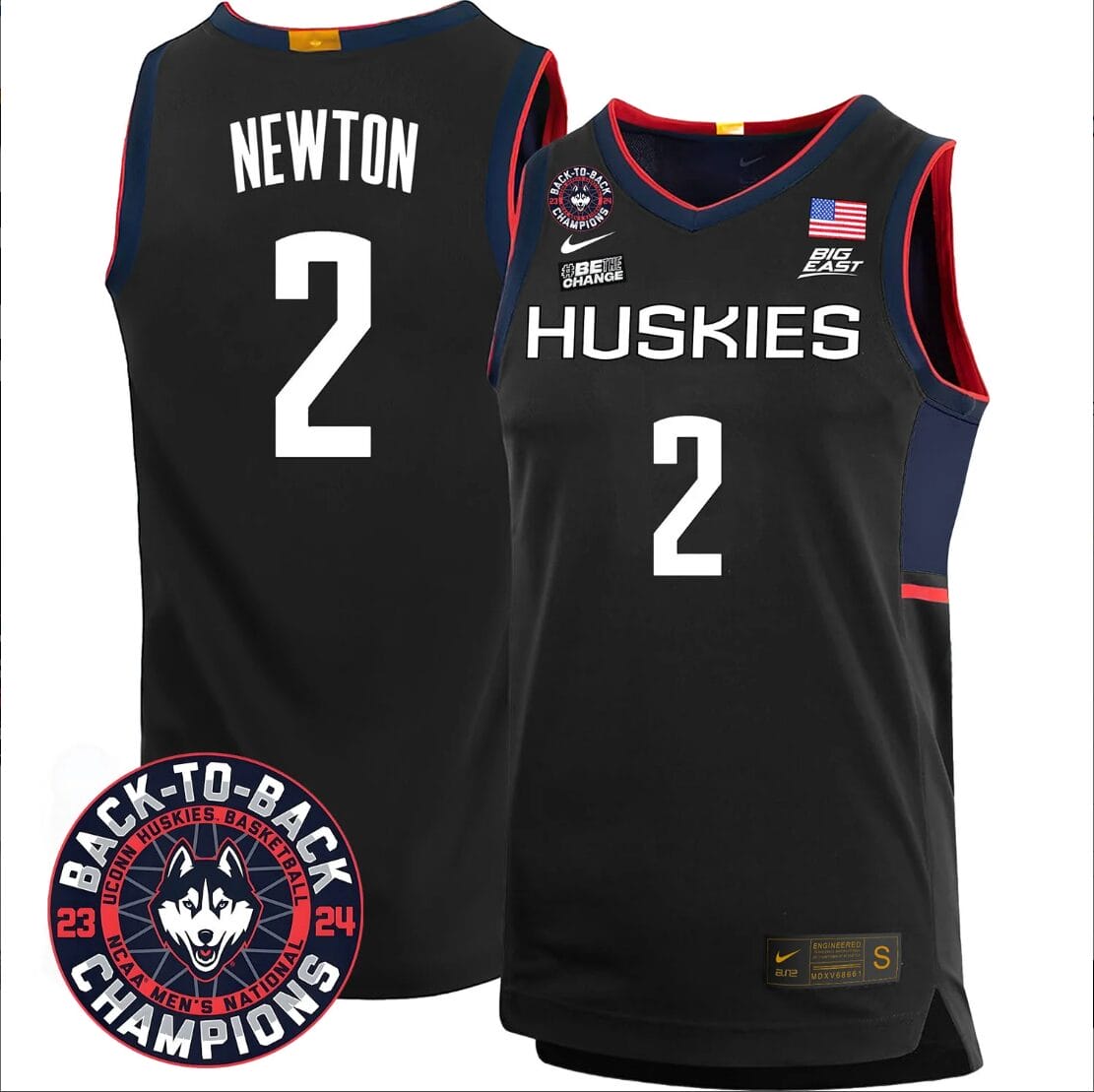Tristen Newton Jersey #2 UConn Huskies Basketball 2024 Back To Back Champions Patch Black 1 Tristen Newton Jersey #2 UConn Huskies Basketball 2024 Back To Back Champions Patch Black